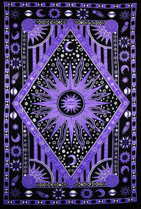 Bless International Handmade Indian hippie Bohemian Psychedelic Celestial Sun Moon Wall hanging College Dorm Beach Throws Table Cloth Bedding Tapestry (Purple)