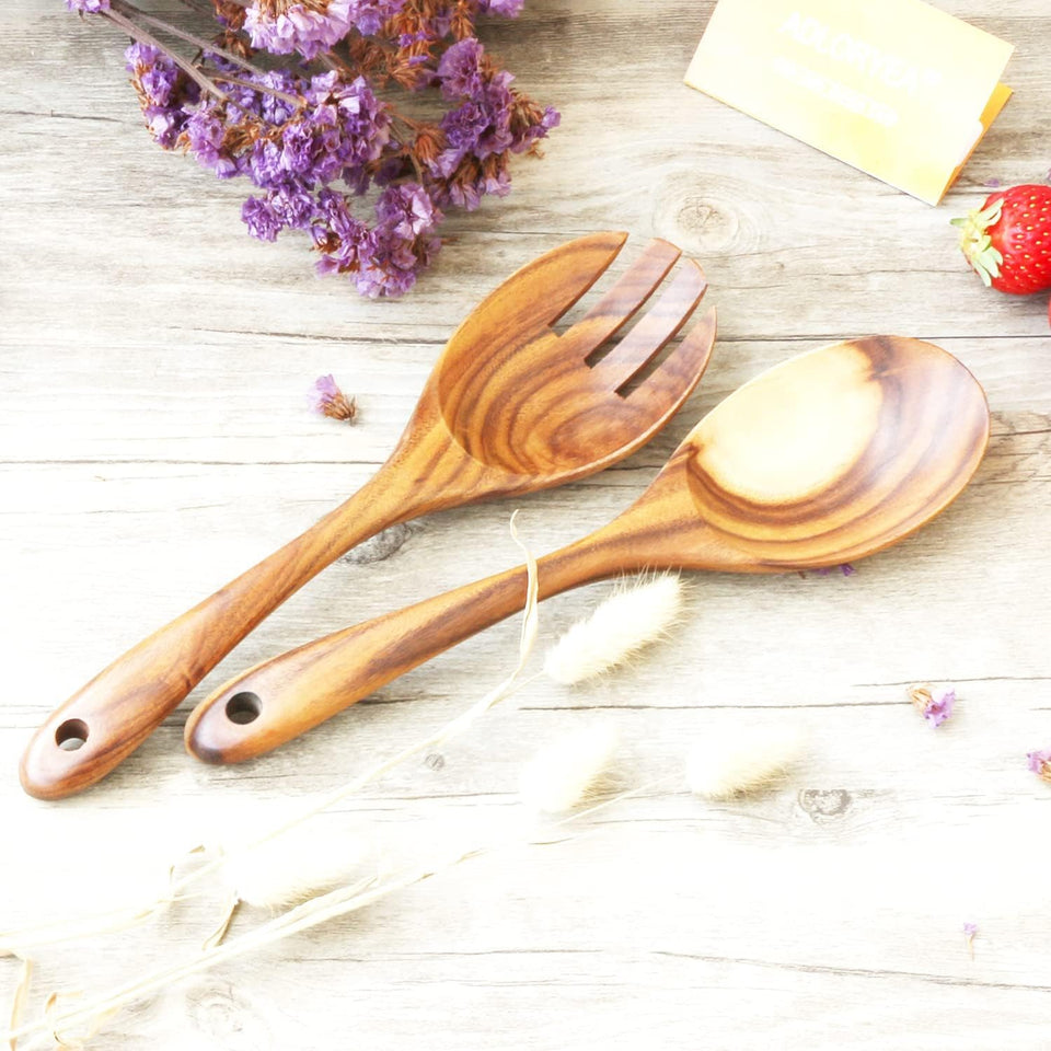 Bless International Wooden Spatula Spoons Set - 6-Piece Nonstick Cooking and Serving Utensils - Organic, Heat-Resistant, and Eco-Friendly - Premium Quality Kitchen Essentials - Ideal Housewarming Gift