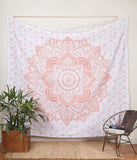 Bless International Indian Traditional Mandala Hippie Wall Hanging, Cotton Tapestry Ombre Bohemian Bedspread (Rose Gold Flower)