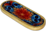 Traditional Handmade Wooden Trat Incense Stick Holder, Ash-Catcher, (Abstract Flowers, 11x4x1.22 Inches)