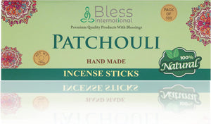 Bless-Patchouli-Incense-Sticks 100%-Natural-Handmade-Hand-Dipped Organic-Chemicals-Free for-Purification-Relaxation-Positivity-Yoga-Meditation