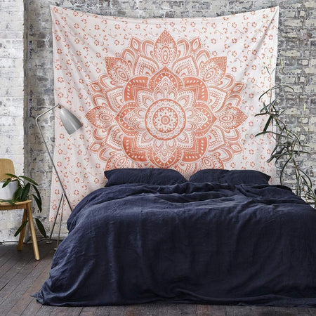 Bless International Indian Traditional Mandala Hippie Wall Hanging, Cotton Tapestry Ombre Bohemian Bedspread (Rose Gold Flower)