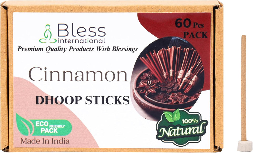 Bless-International 100%-Natural-Incense-Bambooless-Dhoop-Sticks Handmade-Organic-Chemicals-Free for-Purification-Relaxation-Positivity-Yoga-Meditation(Cinnamon)