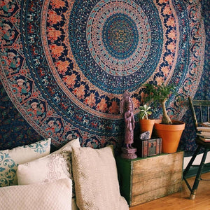 Bless International Indian-hippie-gypsy Bohemian-psychedelic Cotton-mandala Wall-hanging-tapestry-multi-color Large-mandala Hippie-tapestry (Golden Blue)