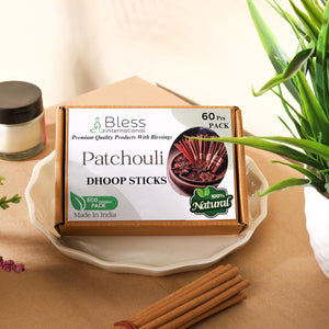 Bless-International 100%-Natural-Incense-Bambooless-Dhoop-Sticks Handmade-Organic-Chemicals-Free for-Purification-Relaxation-Positivity-Yoga-Meditation(Patchouli)