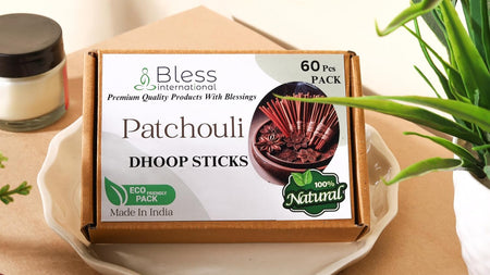 Bless-International 100%-Natural-Incense-Bambooless-Dhoop-Sticks Handmade-Organic-Chemicals-Free for-Purification-Relaxation-Positivity-Yoga-Meditation(Patchouli)