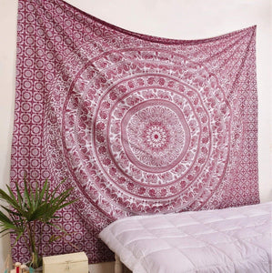 Bless International Handmade Indian hippie Bohemian Psychedelic Elephant Mandala Wall hanging College Dorm Beach Throws Table Cloth Bedding Tapestry (Maroon and Silver)