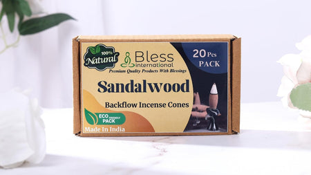 Bless-International Sandalwood-100%-Natural-Incense-Backflow-Cones-for-Waterfall Handmade-Organic-Chemicals-Free for-Purification-Relaxation-Positivity-Meditation