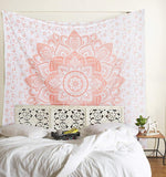 Bless International Indian Traditional Mandala Hippie Wall Hanging, Cotton Tapestry Ombre Bohemian Bedspread (Rose Gold Flower)