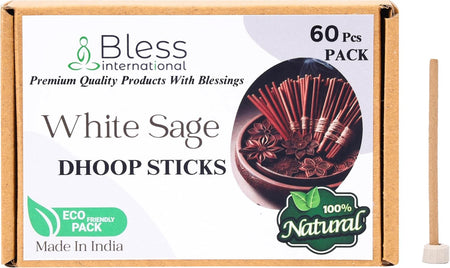 Bless-International 100%-Natural-Incense-Bambooless-Dhoop-Sticks Handmade-Organic-Chemicals-Free for-Purification-Relaxation-Positivity-Yoga-Meditation(White-sage)