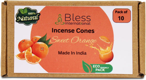 Bless-International 100%-Natural-Incense-Cones Handmade-Hand-Dipped Organic-Chemicals-Free for-Purification-Relaxation-Positivity-Yoga-Meditation (Sweet Orange))