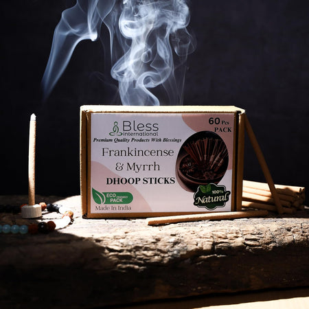 Bless-International 100%-Natural-Incense-Bambooless-Dhoop-Sticks Handmade-Organic-Chemicals-Free for-Purification-Relaxation-Positivity-Yoga-Meditation(Frankincense-and-myrrh)