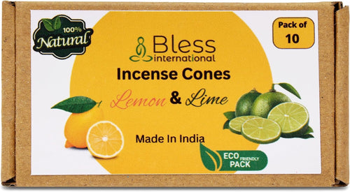 Bless-International 100%-Natural-Incense-Cones Handmade-Hand-Dipped Organic-Chemicals-Free for-Purification-Relaxation-Positivity-Yoga-Meditation (Lemon and Lime)