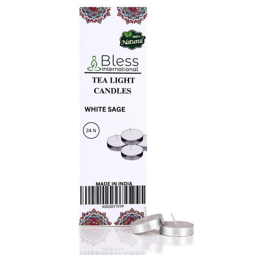 Bless-International White-Sage-tea-light-candles 24-pack-colored-smokeless-dripless-long-lasting Plant-based-natural-organic-with-palm-wax Aromatherapy-creating-mood-enhancing-atmosphere