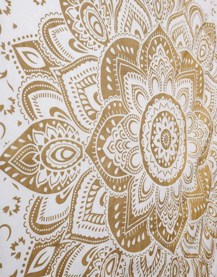 Bless International Indian Traditional Mandala Hippie Wall Hanging, Cotton Tapestry Ombre Bohemian Bedspread (Golden Flower)