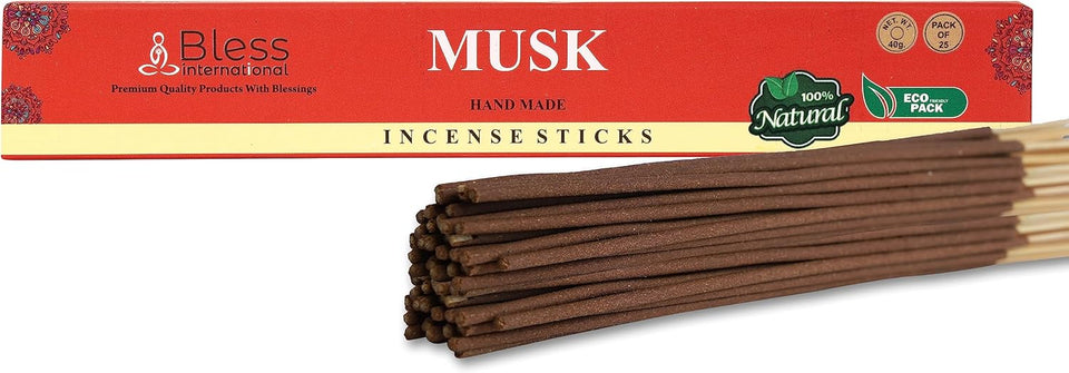 Bless-Musk-Incense-Sticks 100%-Natural-Handmade-Hand-Dipped-Incense-Sticks Organic-Chemicals-Free for-Purification-Relaxation-Positivity-Yoga-Meditation