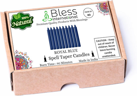 Bless-International-Spell-Taper-Candles 40-Pack-Royal-Blue-Colored-smokeless-dripless-Long-Lasting Plant-Based-Natural-Organic-Palm-Wax Christmas-Home-Decor-Halloween-Church-Wedding-Restaurant