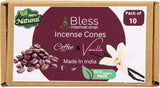 Bless-International 100%-Natural-Incense-Cones Handmade-Hand-Dipped Organic-Chemicals-Free for-Purification-Relaxation-Positivity-Yoga-Meditation (Coffee and Vanilla)