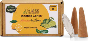 Bless-International 100%-Natural-Incense-Cones Handmade-Hand-Dipped Organic-Chemicals-Free for-Purification-Relaxation-Positivity-Yoga-Meditation (Lemon and Lime)