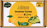 Bless-International 100%-Natural-Incense-Cones Handmade-Hand-Dipped Organic-Chemicals-Free for-Purification-Relaxation-Positivity-Yoga-Meditation (Lemon and Lime)