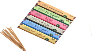 Bless-International-Frankincense-and-Myrrh-Patchouli-Rose-Sandalwood-Nag-Champa-White-Sage Natural-Handmade-Organic-for-Relaxation-Positivity-Yoga-Meditation 150-Sticks-25x6-Fragrances with Holder