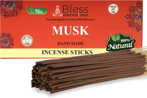 Bless-Musk-Incense-Sticks 100%-Natural-Handmade-Hand-Dipped-Incense-Sticks Organic-Chemicals-Free for-Purification-Relaxation-Positivity-Yoga-Meditation