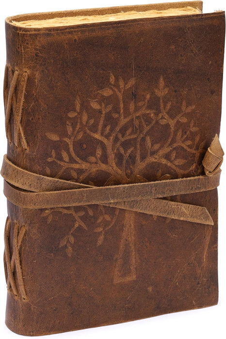 Vintage Handmade Rustic Leather Diaries (Tree Of Life In Rough Brown)