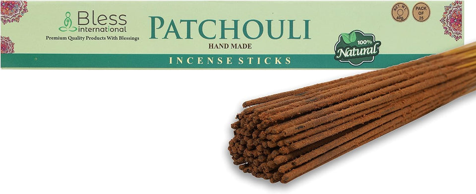 Bless-Patchouli-Incense-Sticks 100%-Natural-Handmade-Hand-Dipped Organic-Chemicals-Free for-Purification-Relaxation-Positivity-Yoga-Meditation