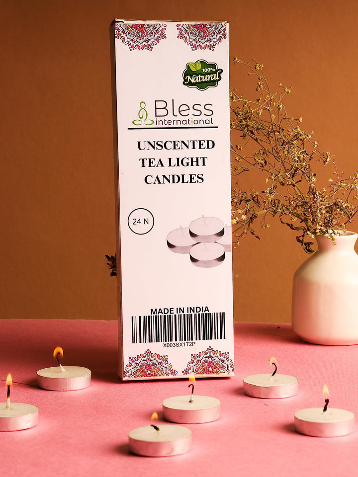 Bless-International Unscented-Tea-Light-Candles-White-smokeless-odorless-Long-Lasting Plant-Based-Natural-Organic-with-Palm-Wax Home-Pool-Weddings-Funeral-Decoration-Gifts