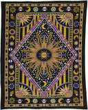 Bless International Handmade Indian hippie Bohemian Psychedelic Celestial Sun Moon Wall hanging College Dorm Beach Throws Table Cloth Bedding Tapestry (Purple/Yellow)