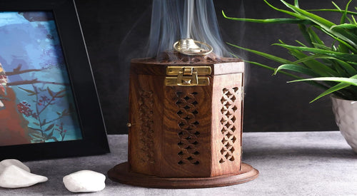 Traditional Handmade Burner, Wooden Incense Stick Holder, Ash-Catcher (7 Inch Letter Box Wooden Charcoal/Cone)