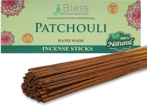 Bless-Patchouli-Incense-Sticks 100%-Natural-Handmade-Hand-Dipped Organic-Chemicals-Free for-Purification-Relaxation-Positivity-Yoga-Meditation