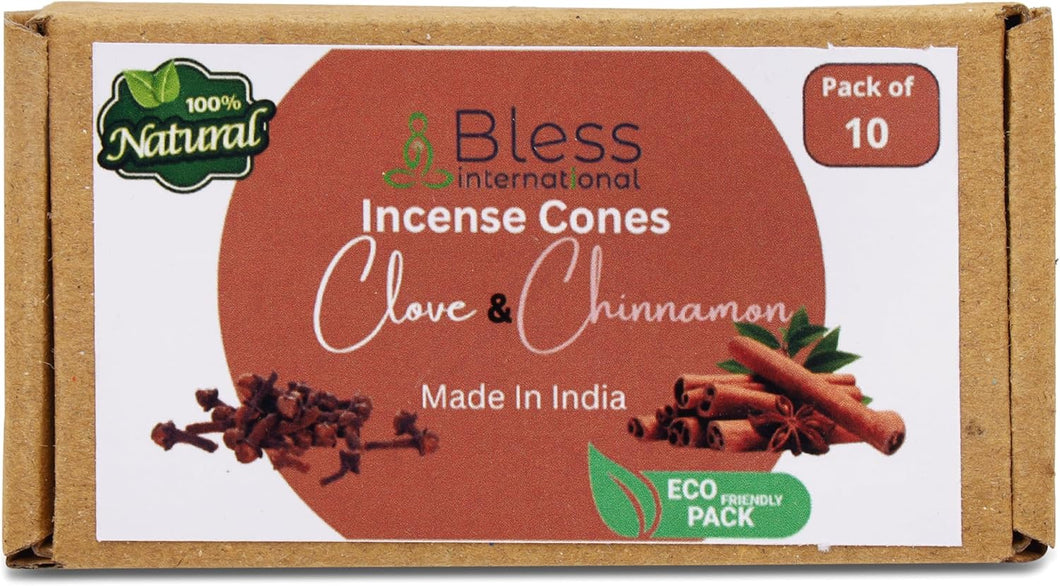 Bless-International 100%-Natural-Incense-Cones Handmade-Hand-Dipped Organic-Chemicals-Free for-Purification-Relaxation-Positivity-Yoga-Meditation (Clove and Cinnamon)