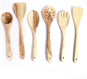 Bless International Wooden Spatula Spoons Set - 6-Piece Nonstick Cooking and Serving Utensils - Organic, Heat-Resistant, and Eco-Friendly - Premium Quality Kitchen Essentials - Ideal Housewarming Gift