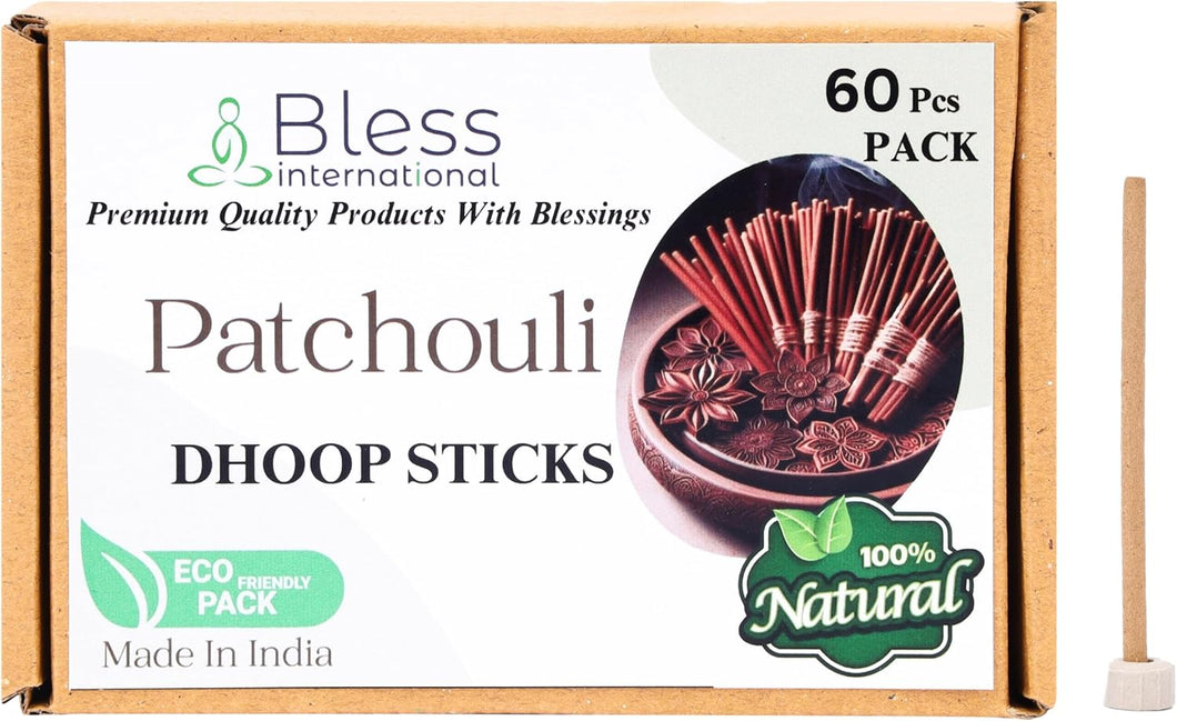 Bless-International 100%-Natural-Incense-Bambooless-Dhoop-Sticks Handmade-Organic-Chemicals-Free for-Purification-Relaxation-Positivity-Yoga-Meditation(Patchouli)