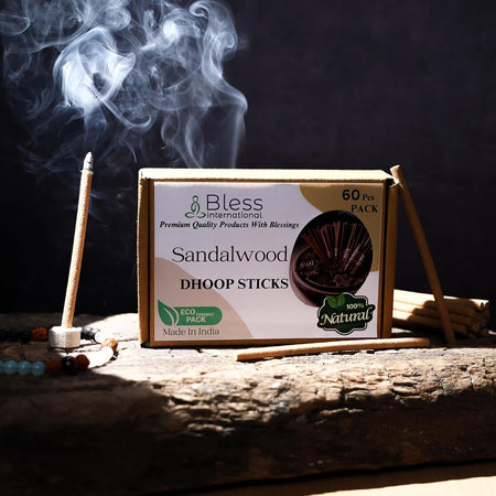 Bless-International 100%-Natural-Incense-Bambooless-Dhoop-Sticks Handmade-Organic-Chemicals-Free for-Purification-Relaxation-Positivity-Yoga-Meditation(Sandalwood)