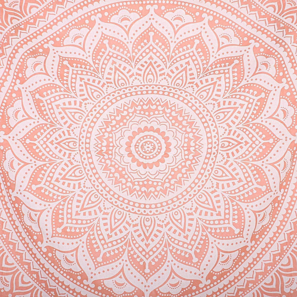 Bless International Indian Traditional Mandala Hippie Wall Hanging, Cotton Tapestry Ombre Bohemian Bedspread (Rose Gold)