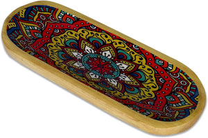 Traditional Handmade Wooden Trat Incense Stick Holder, Ash-Catcher, (Mandala, 11x4x1.22 Inches)