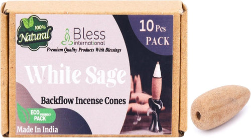 Bless-International White-Sage-100%-Natural-Incense-Backflow-Cones-for-Waterfall Handmade-Organic-Chemicals-Free for-Purification-Relaxation-Positivity-Meditation