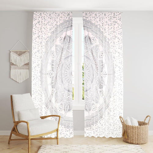 Bless International Beautiful Indian Bohemian Psychedelic Hippie Ombre Window Curtain Panels for Bedroom, Living, Balcony (Silver Ombre (38x83 Inches)(96x210 Cms))