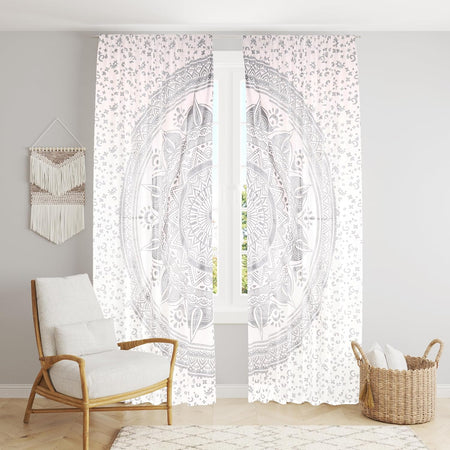 Bless International Beautiful Indian Bohemian Psychedelic Hippie Ombre Window Curtain Panels for Bedroom, Living, Balcony (Silver Ombre (38x83 Inches)(96x210 Cms))