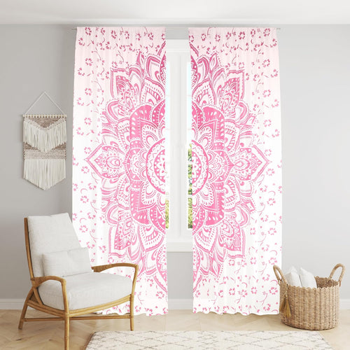 Beautiful Bohemian Hippie Ombre Window Curtain Panels for Bedroom, Living, Balcony (Pink Passion Flower (38x83 Inches)(96x210 Cms))