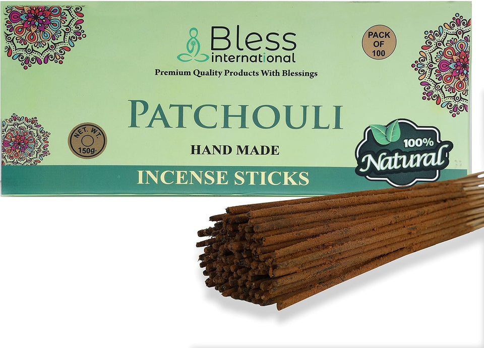 Bless-Patchouli-Incense-Sticks 100%-Natural-Handmade-Hand-Dipped Organic-Chemicals-Free for-Purification-Relaxation-Positivity-Yoga-Meditation