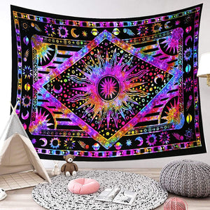 Bless International Handmade Indian hippie Bohemian Psychedelic Celestial Sun Moon Wall hanging College Dorm Beach Throws Table Cloth Bedding Tapestry (Purple Multi)