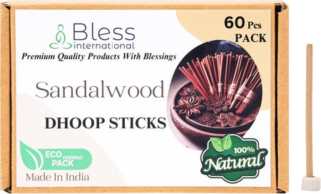 Bless-International 100%-Natural-Incense-Bambooless-Dhoop-Sticks Handmade-Organic-Chemicals-Free for-Purification-Relaxation-Positivity-Yoga-Meditation(Sandalwood)