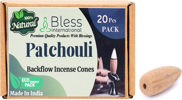 Bless-International Patchouli-100%-Natural-Incense-Backflow-Cones-for-Waterfall Handmade-Organic-Chemicals-Free for-Purification-Relaxation-Positivity-Meditation