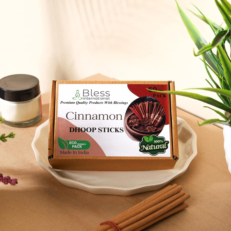 Bless-International 100%-Natural-Incense-Bambooless-Dhoop-Sticks Handmade-Organic-Chemicals-Free for-Purification-Relaxation-Positivity-Yoga-Meditation(Cinnamon)