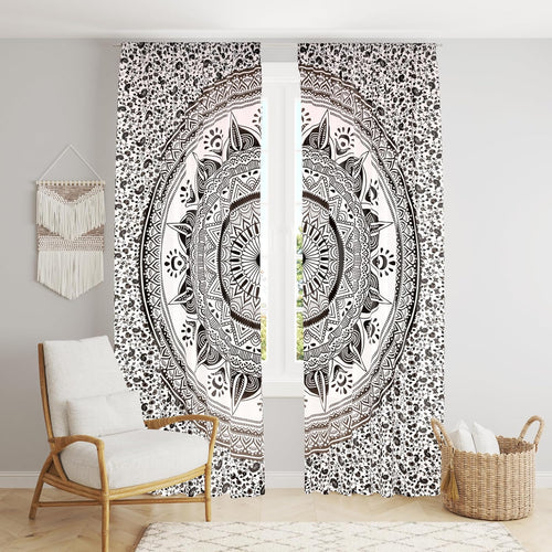 Beautiful Bohemian Hippie Ombre Window Curtain Panels for Bedroom, Living, Balcony (Gray Passion Flower (38x83 Inches)(96x210 Cms))