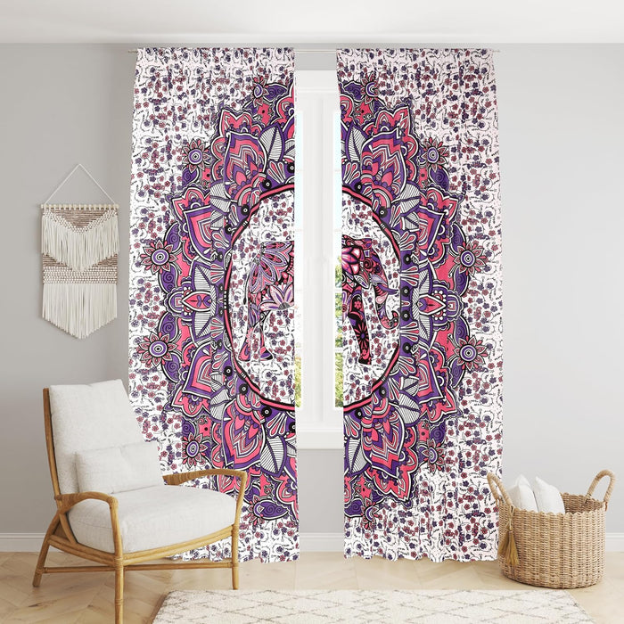 Bless International Beautiful Indian Bohemian Psychedelic Hippie Ombre Window Curtain Panels for Bedroom, Living, Balcony (Pink Elephant Flower (38x83 Inches)(96x210 Cms))