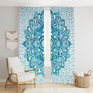 Bless International Beautiful Indian Bohemian Psychedelic Hippie Ombre Window Curtain Panels for Bedroom, Living, Balcony (Green Mandala Flower (38x83 Inches)(96x210 Cms))